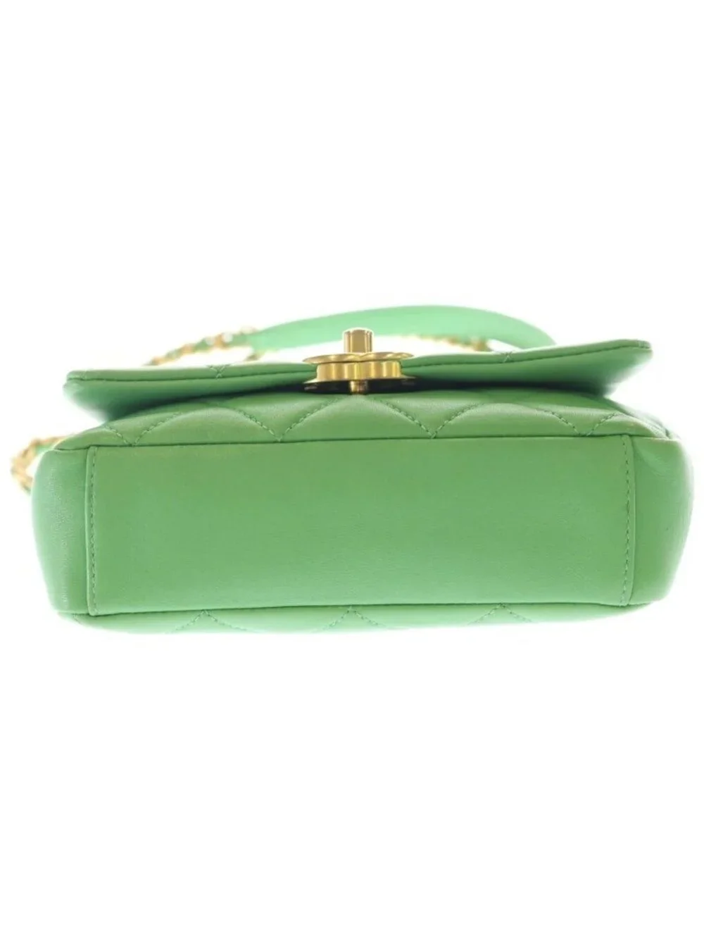 Chanel Quilted 18 Lambskin Leather Chain Shoulder Bag Gold Green